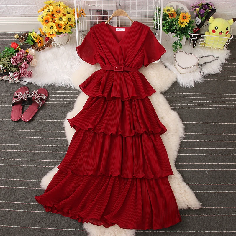 French Minority Design Sense Elegant Temperament V-neck Cake Dress Women's Lace Up Waist Seaside Holiday Chiffon Summer Dress
French Minority Design Sense Elegant Temperament V-neck Cake Dress Women's Lace Up Waist Seaside Holiday Chiffon Summer Dress