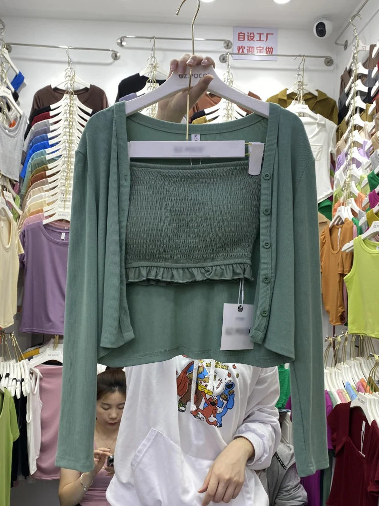 Korean Fashion Two Piece Sets Women Knitted Strapless Tank Top + Solid Color Single-breasted Shirt Woman Clothing Dropshipping
Korean Fashion Two Piece Sets Women Knitted Strapless Tank Top + Solid Color Single-breasted Shirt Woman Clothing Dropshipping