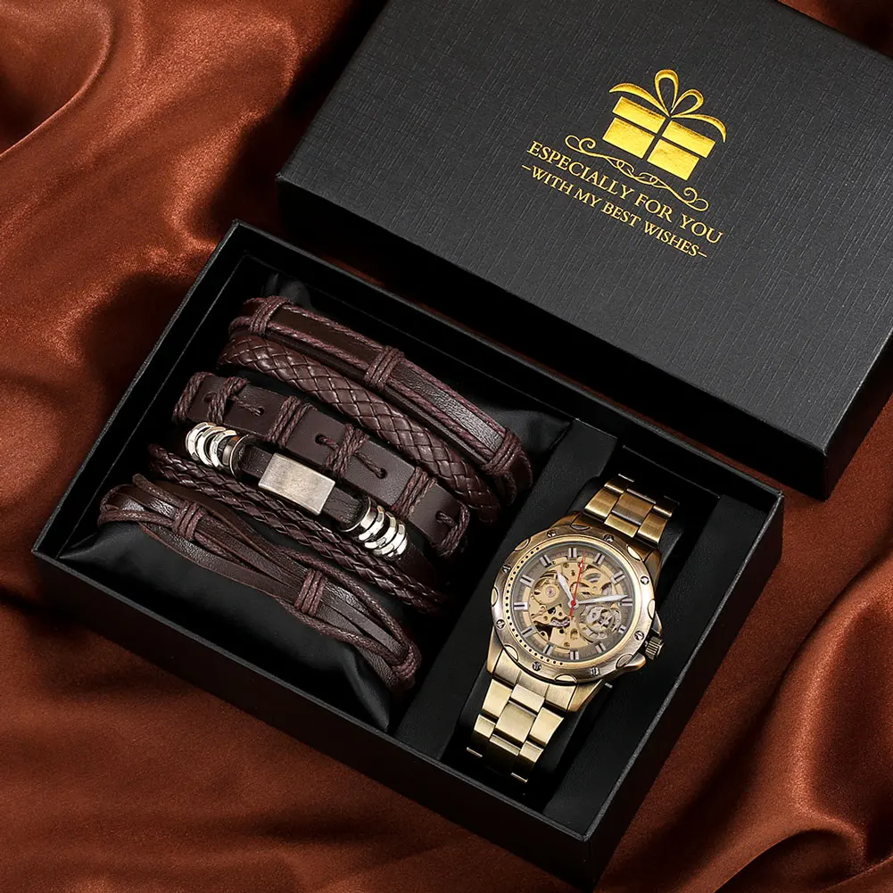 6 Pcs Automatic Mechanical Men's Watch Set Vintage Bracelet Luxury High Grade Wristwatch Gift Box Valentine's Day for Boyfriend
6 Pcs Automatic Mechanical Men's Watch Set Vintage Bracelet Luxury High Grade Wristwatch Gift Box Valentine's Day for Boyfriend
