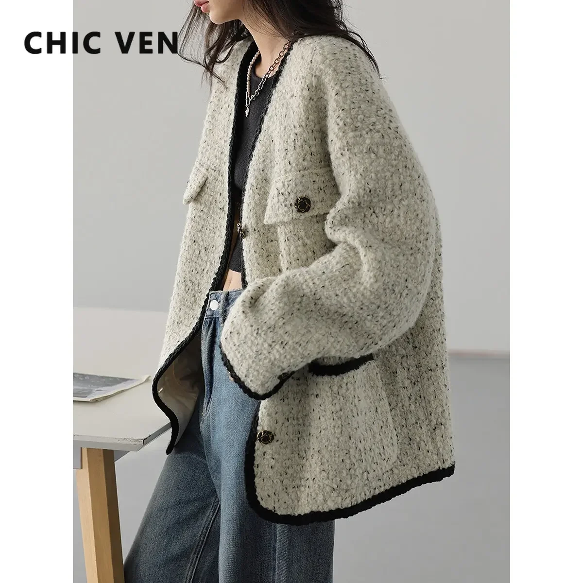 CHIC VEN Women's Woolen Coat Heavy Industry Down Jacket Vintage V-Neck Woman Down Coat Female Tops Autumn Winter 2022
CHIC VEN Women's Woolen Coat Heavy Industry Down Jacket Vintage V-Neck Woman Down Coat Female Tops Autumn Winter 2022