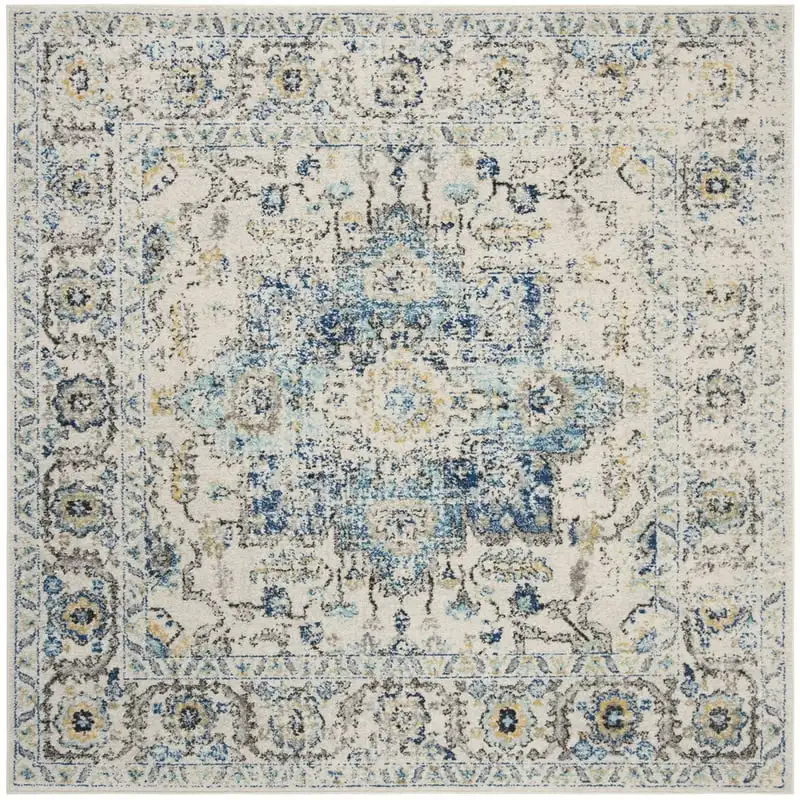 

Traditional Area Rug, Turquoise/Ivory, 6'7" x 6'7" Square