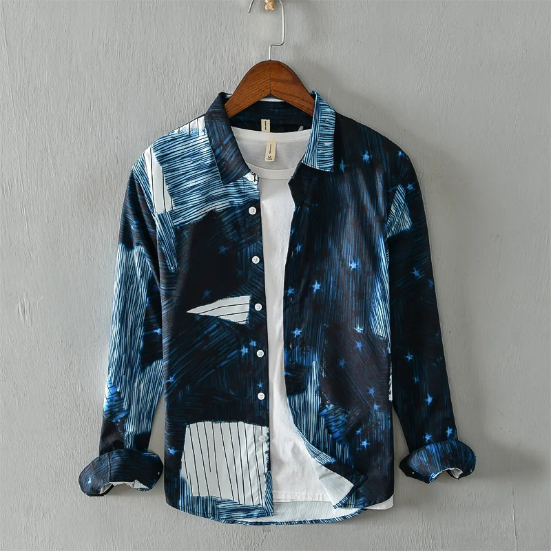 New Arrival Striped Patchwork Print Tops Long Sleeve Lapel Japan Style Unique Design Casual Loose Shirts Male Beach Holiday Tops
New Arrival Striped Patchwork Print Tops Long Sleeve Lapel Japan Style Unique Design Casual Loose Shirts Male Beach Holiday Tops