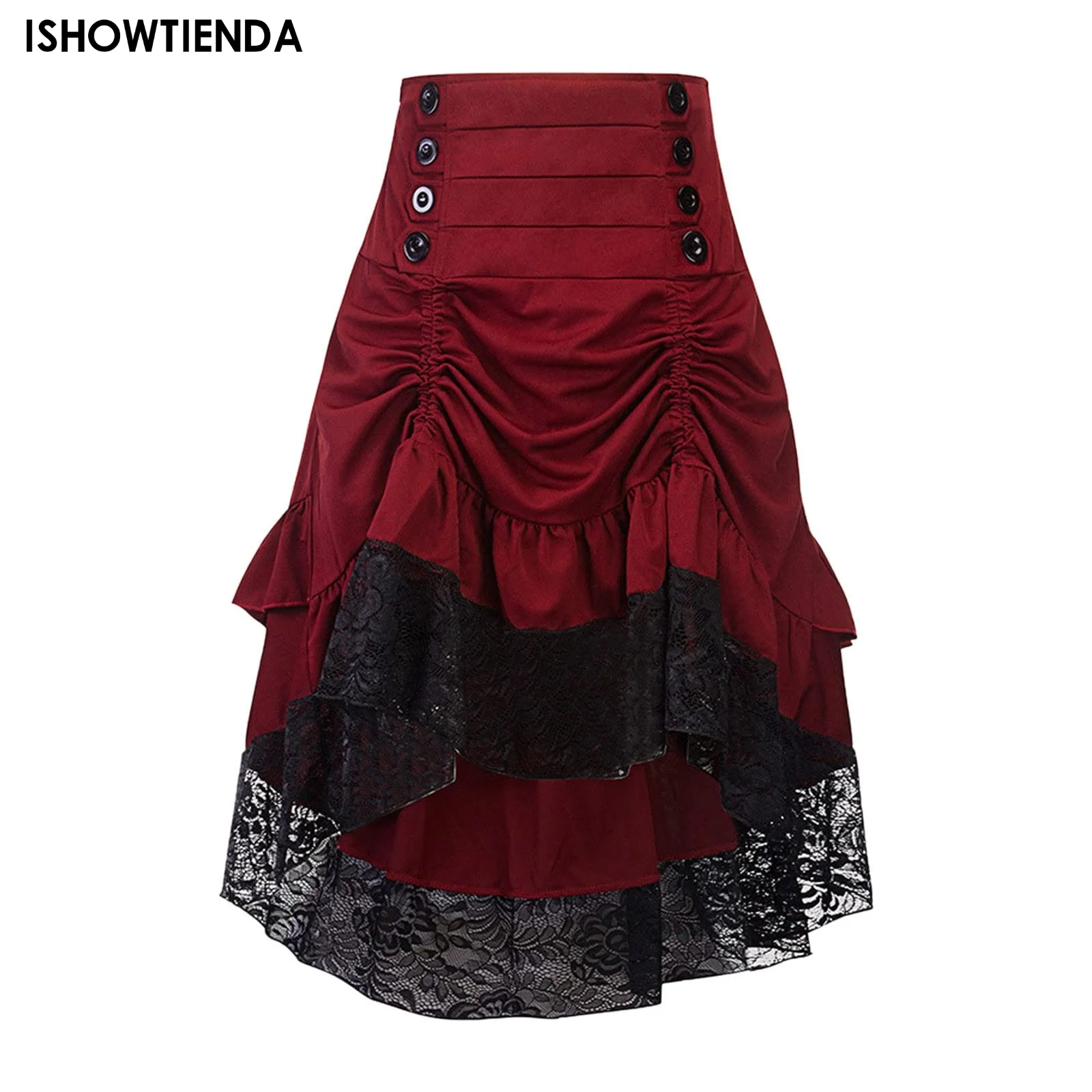 

Halloween Steampunk Long Skirts For Women New Black Medieval Vintage Gothic Skirt High Waist Lacing Irregular Umbrella Skirt