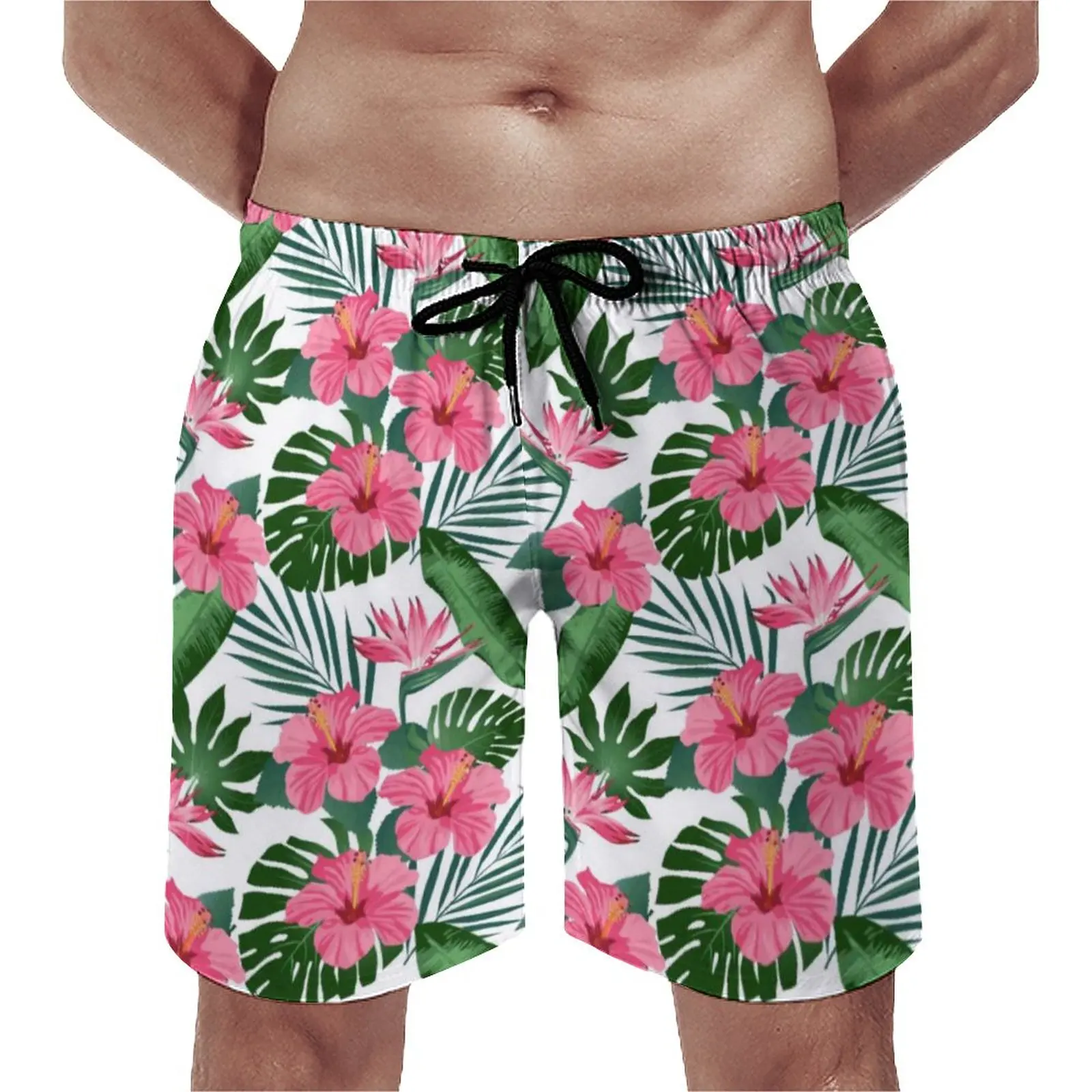 

Tropical Palm Leaves Gym Shorts Hibiscus Flower Hawaii Beach Shorts Design Sportswear Quick Dry Beach Trunks Birthday Present