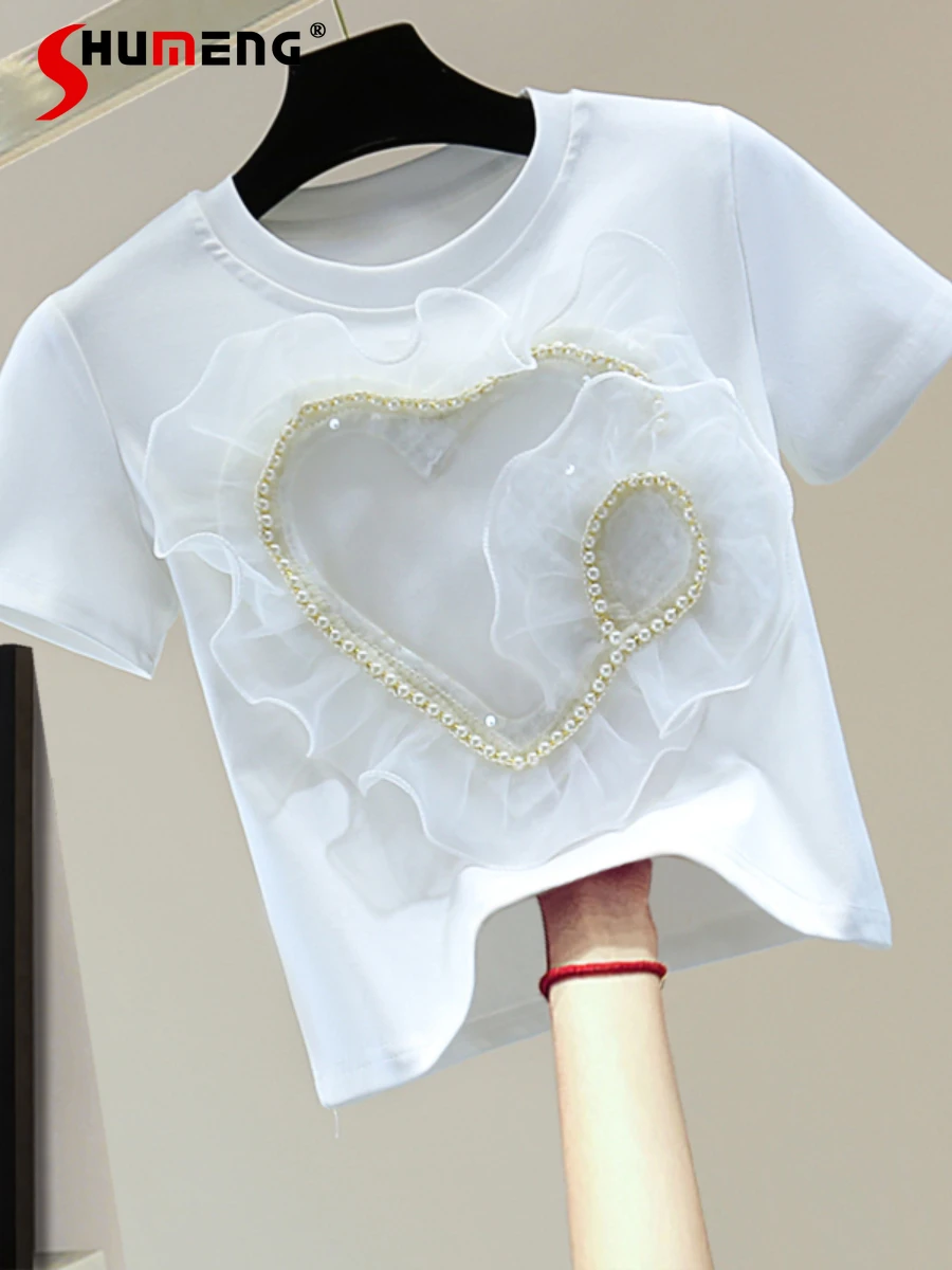 Beaded Bowknot Short-Sleeved T-shirt 2022 Summer Korean Style Ruffled High Waist Crop Top Fashion Woman Short T Shirts
Beaded Bowknot Short-Sleeved T-shirt 2022 Summer Korean Style Ruffled High Waist Crop Top Fashion Woman Short T Shirts