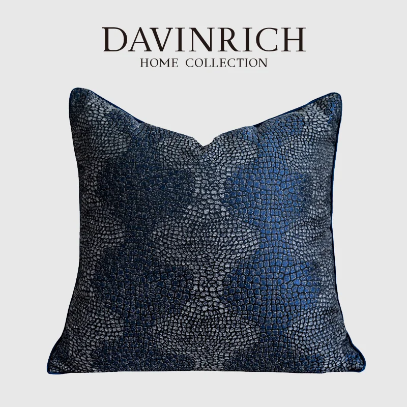 

DAVINRICH Modern Blue Pillow Cover Designer Geometry Jacquard Decorative Square Cushion Case 45x45cm For Sofa Couch Decoration