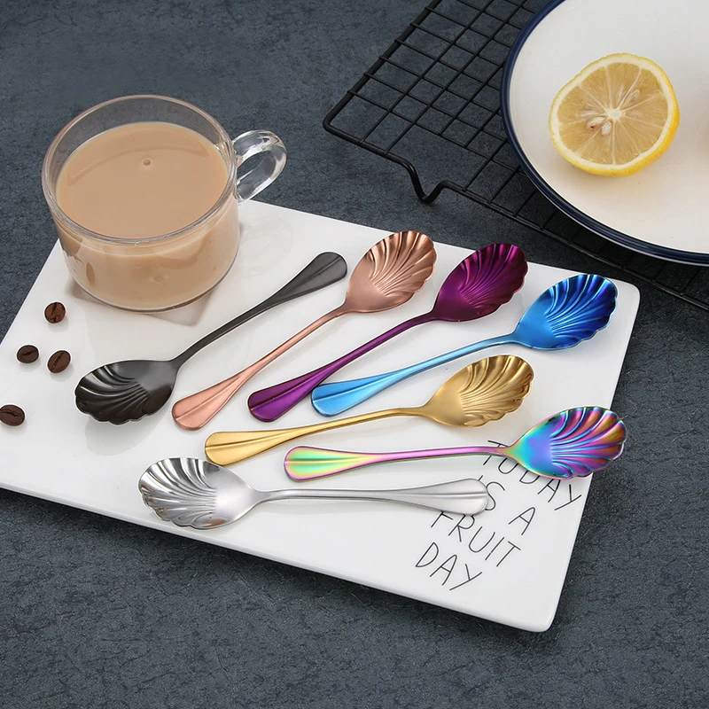 Creative Shell Shape Stainless Steel Spoon Colorful Tea Coffee Ice Cream Sugar Dessert Spoons Tableware Kitchen Accessories
Creative Shell Shape Stainless Steel Spoon Colorful Tea Coffee Ice Cream Sugar Dessert Spoons Tableware Kitchen Accessories
