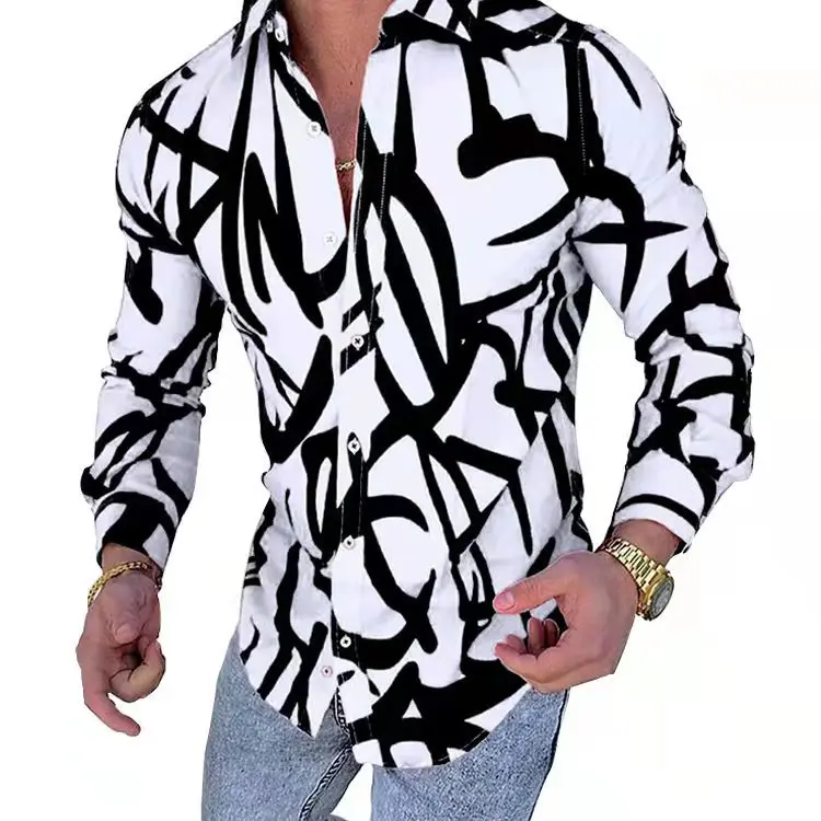 2021 spring and autumn new printed men's cardigan slim casual long-sleeved shirt top
2021 spring and autumn new printed men's cardigan slim casual long-sleeved shirt top