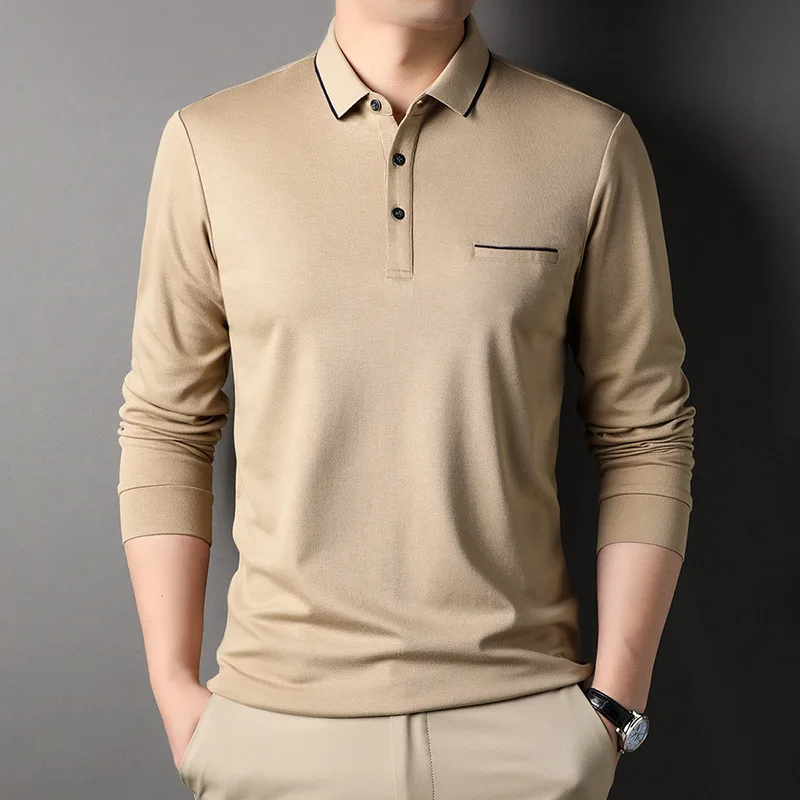 

Мужская рубашка-поло с длинным рукавом, однотонная Повседневная рубашка-поло стандартного кроя, весна-осень 2023