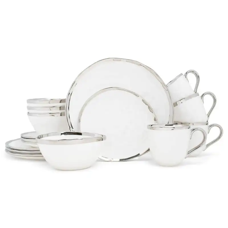 

Bubble Ceramic Dinnerware 16 Piece Set - Service for 4, White Silver