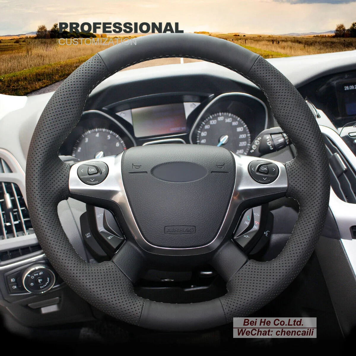 Hand Sew Non-slip Black Leather Suede Car Steering Wheel Cover For Ford Focus Escape C-MAX Interior Accessories
Hand Sew Non-slip Black Leather Suede Car Steering Wheel Cover For Ford Focus Escape C-MAX Interior Accessories