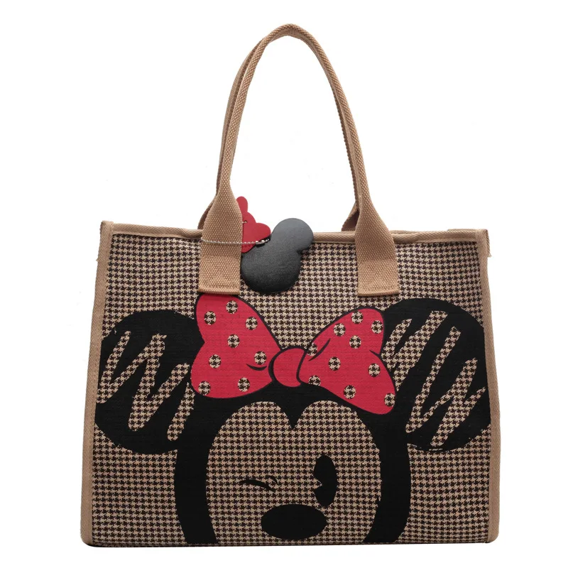 

Женская сумка Disney, миниатюрная вместительная мультяшная Сумка-тоут с Микки Маусом, мультяшная Портативная сумка для покупок, универсальная Холщовая Сумка на одно плечо