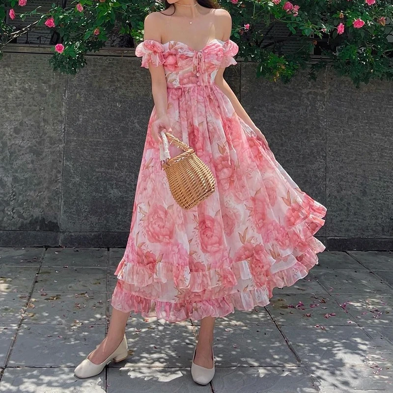 DALMAZZO New Summer Designer Runway Pink Chiffon Printed Long Dress Women Chest Wrapping Leak Back Casual Sweet Holiday Vestidos
DALMAZZO New Summer Designer Runway Pink Chiffon Printed Long Dress Women Chest Wrapping Leak Back Casual Sweet Holiday Vestidos