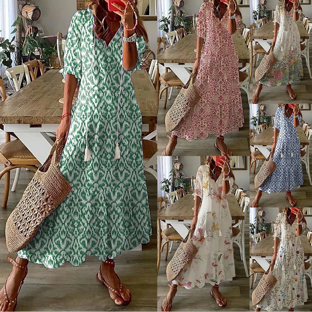 Women Floral Printed Maxi Dresses Spring Summer Casual V Neck Half Sleeve High Waist A Line Boho Beach Party Long Dress Vestidos
Women Floral Printed Maxi Dresses Spring Summer Casual V Neck Half Sleeve High Waist A Line Boho Beach Party Long Dress Vestidos
