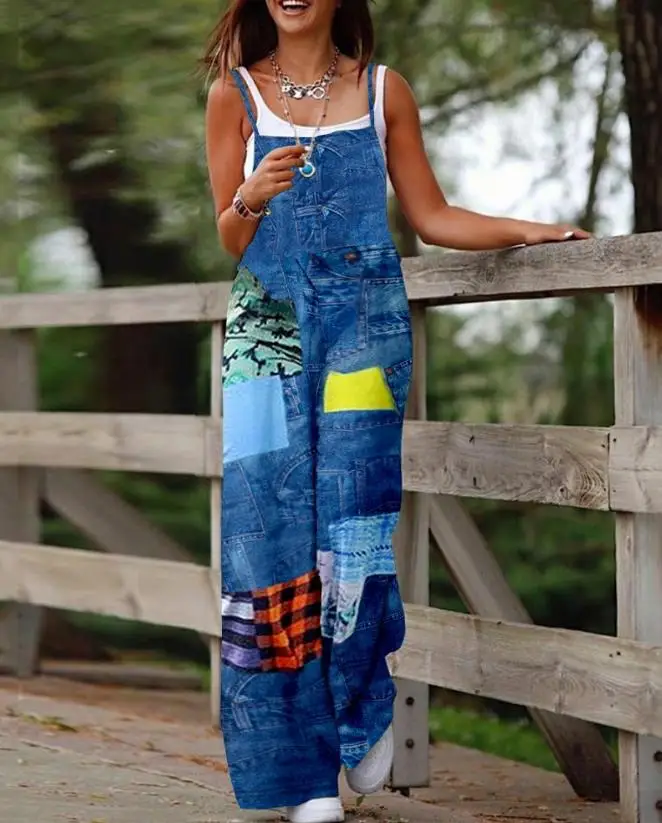 Casual Women's Jumpsuit Fashion Temperament Commuting Denim Look Print Suspender Loose Wide Leg Pants Jumpsuit 2023 New Ottd
Casual Women's Jumpsuit Fashion Temperament Commuting Denim Look Print Suspender Loose Wide Leg Pants Jumpsuit 2023 New Ottd