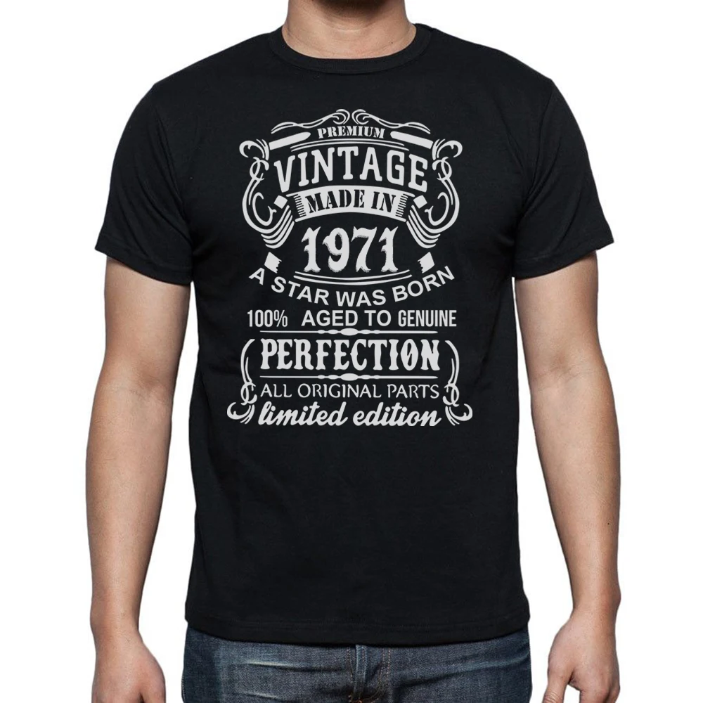 Made Vintage In 1971 T-Shirts Men Fashion T Shirts Short Sleeve 51 Years Old Birthday Gift Tshirt Cotton Tees Streetwear
Made Vintage In 1971 T-Shirts Men Fashion T Shirts Short Sleeve 51 Years Old Birthday Gift Tshirt Cotton Tees Streetwear