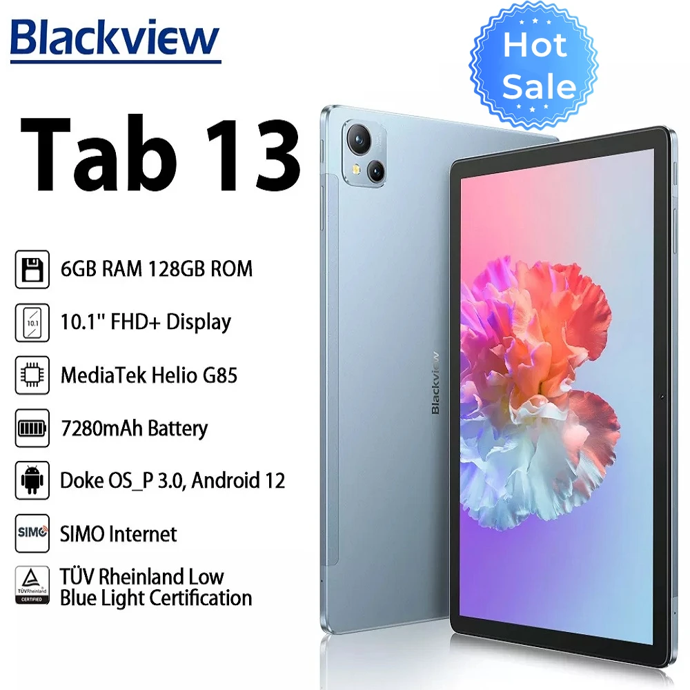 

Tab 13 Blackview 10.1'' FHD+ Display Tablet Pad Helio 7280mAh G85 Octa Core 6GB 128GB 13MP Camera Android 12 MTK PC Mode