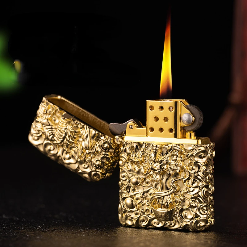 

Retro Heavy Armor Brass Kerosene Windproof Lighter Cigarette Cigar Lighters Men's Gift Creative Grinding Wheel Lighter