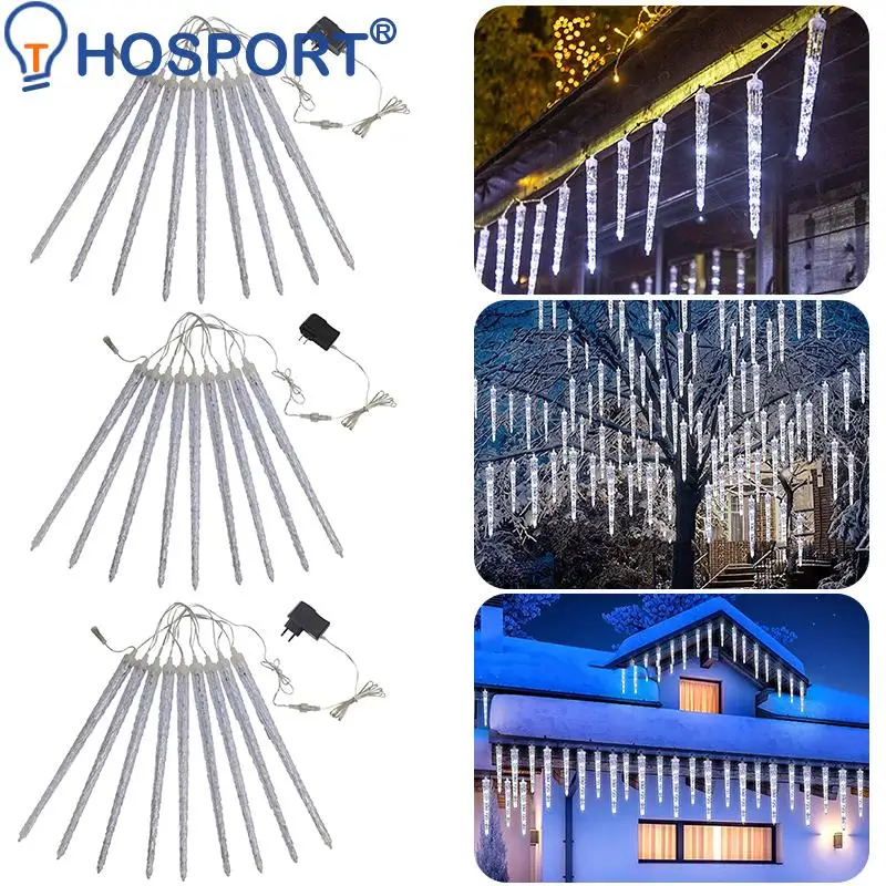 

8 Tubes Christmas Icicle Meteor Lights Xmas Icicle Festoon Lightings Waterproof Connectable for Outdoor Garden Street Decor
