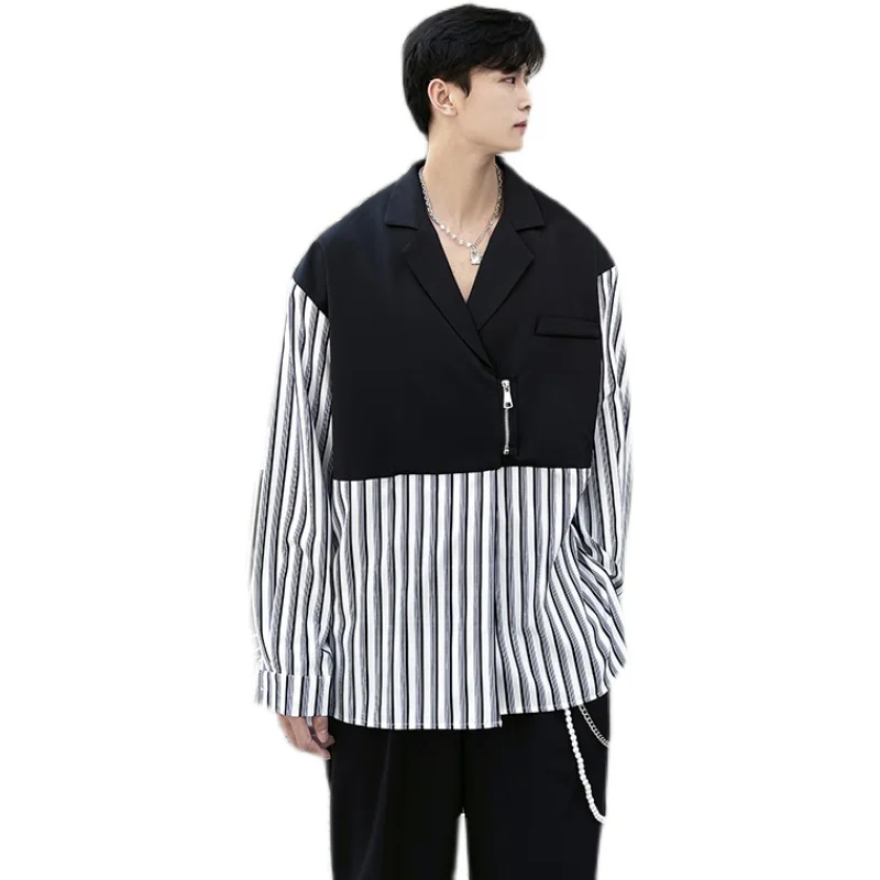 Suit Collar Striped Splice Long Sleeve Shirt Men Korean Streetwear Chic Fashion Loose Casual Shirts Blouses Harujuku Dress Shirt
Suit Collar Striped Splice Long Sleeve Shirt Men Korean Streetwear Chic Fashion Loose Casual Shirts Blouses Harujuku Dress Shirt