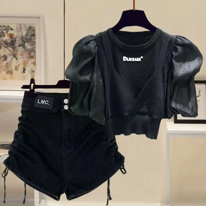 Summer Single/Set Women's 2023 New Arrival Korean Fashion Short Sleeve Top Versatile Denim Shorts Two Piece Outfits Trend
Summer Single/Set Women's 2023 New Arrival Korean Fashion Short Sleeve Top Versatile Denim Shorts Two Piece Outfits Trend