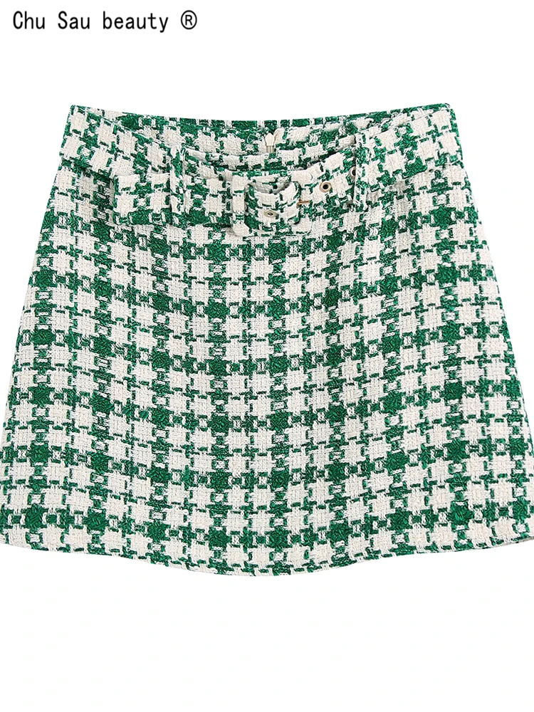 2022 Summer Fashion Vintage Casual High Waist Plaid Woolen Textured Sashes Mini Skirts Female Short A-line Skirt For Women
2022 Summer Fashion Vintage Casual High Waist Plaid Woolen Textured Sashes Mini Skirts Female Short A-line Skirt For Women