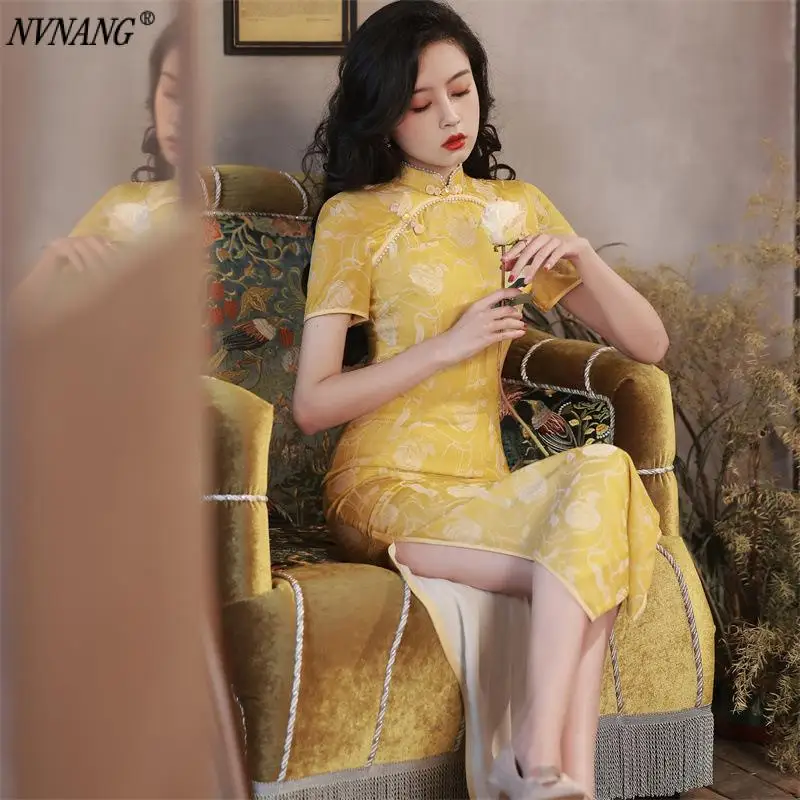 Nvnang Chinese Cheongsam, Spring and Summer Double-Breasted Full-Length Cheongsam Dress Fresh Literary Cheongsam Young Girls
Nvnang Chinese Cheongsam, Spring and Summer Double-Breasted Full-Length Cheongsam Dress Fresh Literary Cheongsam Young Girls