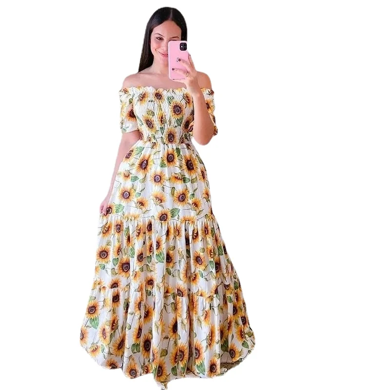 Платье женское длинное с открытыми плечами и цветочным принтом
Платье женское длинное с открытыми плечами и цветочным принтом
