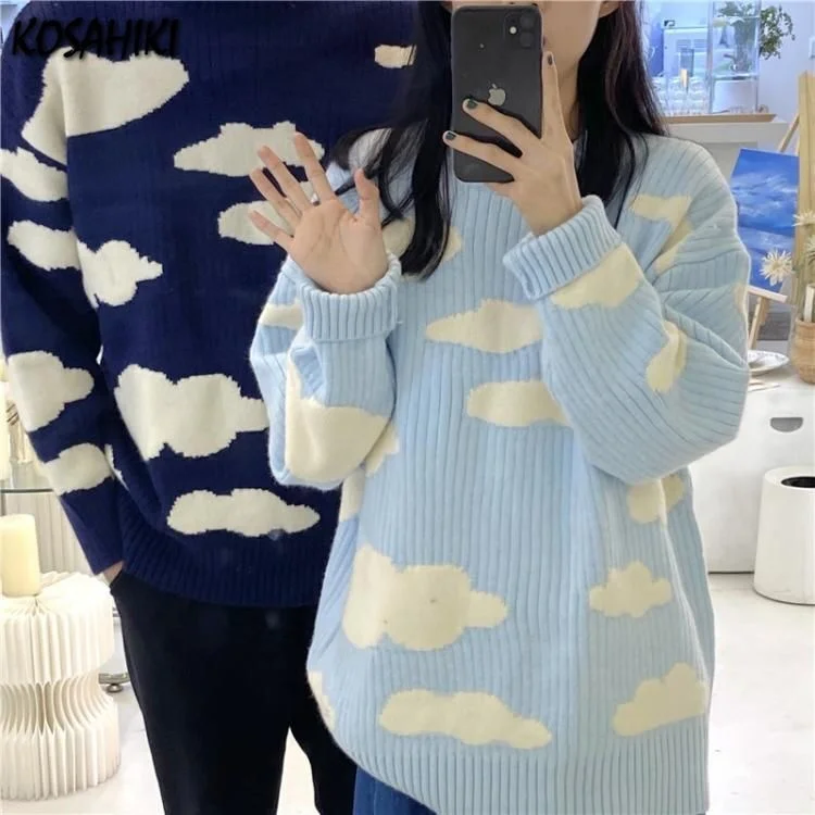 Vintage Cloud Print Couple Sweater Women Men 2023 Autumn Korean Fashion Knitted Pullover Loose Jumper Sueter Mujer
Vintage Cloud Print Couple Sweater Women Men 2023 Autumn Korean Fashion Knitted Pullover Loose Jumper Sueter Mujer