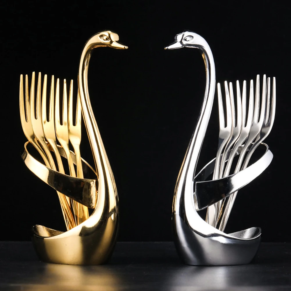 Gold Dinnerware Set Stainless Steel 5 Forks Spoons Swan Base Holder Flatware Set Cake Forks Coffee Spoons Set Ustensiles Plats 
Gold Dinnerware Set Stainless Steel 5 Forks Spoons Swan Base Holder Flatware Set Cake Forks Coffee Spoons Set Ustensiles Plats