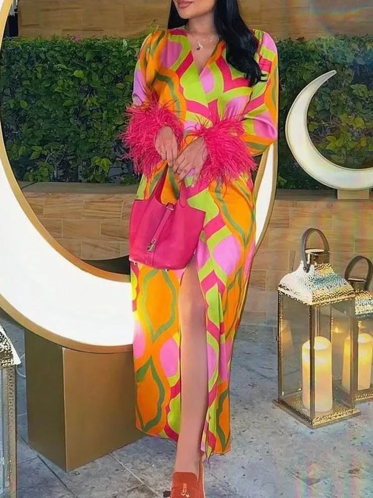 Kumsvag 2022 Summer Women Vintage MIDI Dress Fashion Long Sleeve V-Neck Feather Female Elegant Street Split Dresses Vestidos
Kumsvag 2022 Summer Women Vintage MIDI Dress Fashion Long Sleeve V-Neck Feather Female Elegant Street Split Dresses Vestidos