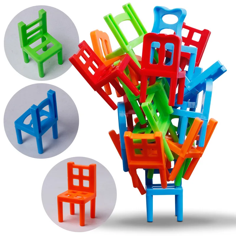 

18Pcs Mini Chair Balance Blocks Toy Plastic Assembly Blocks Stacking Chairs Kids Educational Family Game Balancing Training Toy