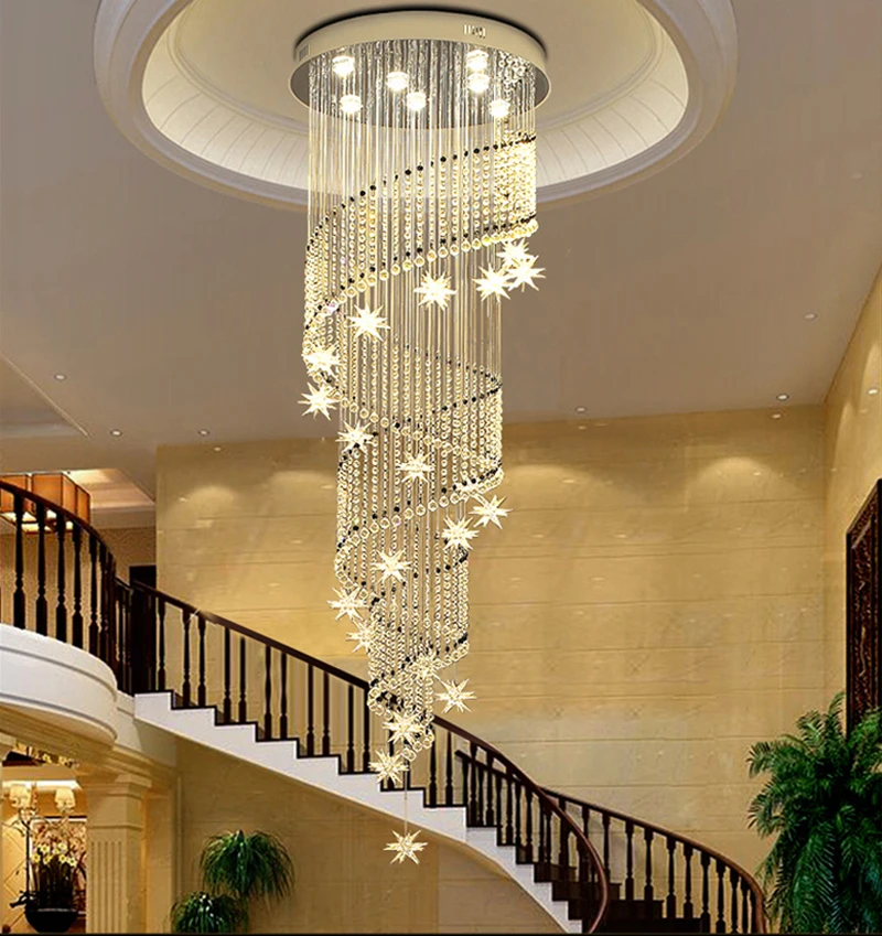NAVIMC Modern Crystal Chandelier Moon and Star Spiral Shape Design Chandeliers for Lobby Stair Lighting Lamps
NAVIMC Modern Crystal Chandelier Moon and Star Spiral Shape Design Chandeliers for Lobby Stair Lighting Lamps