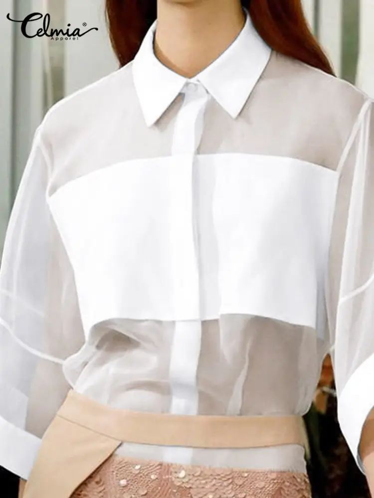 Celmia Elegant 3/4 Sleeves Blouses Women Splicing Mesh Tops Office Shirts 2022 Summer Fashion Lapel Collar Casual Buttons Tunics
Celmia Elegant 3/4 Sleeves Blouses Women Splicing Mesh Tops Office Shirts 2022 Summer Fashion Lapel Collar Casual Buttons Tunics