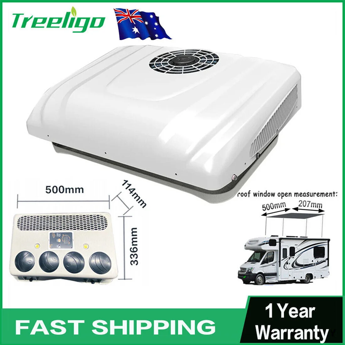 

Treeligo 13500 BTU New Energy Electric RV Rooftop Air Conditioner 12 volt Automotive Camper Van Parking Cooling Air Conditioner