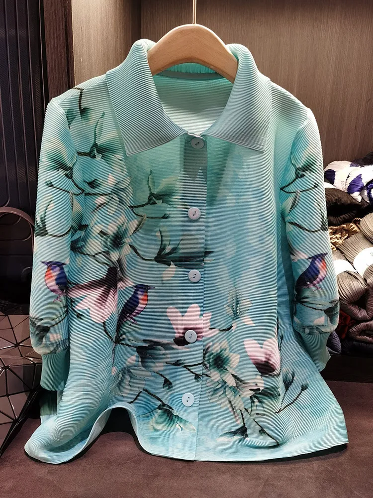 High-end Miyake Tops Magpie Branch Print Pleated Shirt Female Mothers Loose Large Yards Long-sleeved Cardigan Jacket Clothing
High-end Miyake Tops Magpie Branch Print Pleated Shirt Female Mothers Loose Large Yards Long-sleeved Cardigan Jacket Clothing