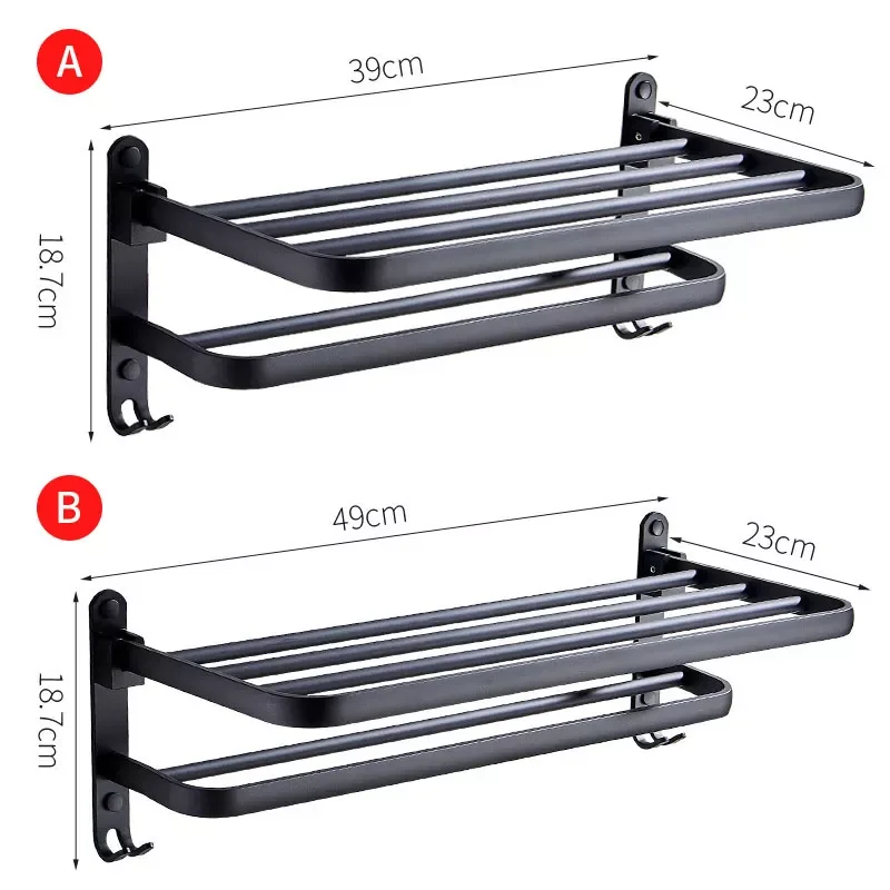 Bathroom Towel Rack Frosted Black Aluminum Wall-Mounted Folding Storage Rack With Hook Rack Shower Room Accessorie Storage Shelf
Bathroom Towel Rack Frosted Black Aluminum Wall-Mounted Folding Storage Rack With Hook Rack Shower Room Accessorie Storage Shelf