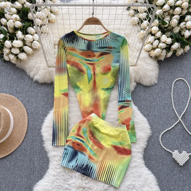 Fashion Spicy Girls Style Printed Skirts Set Women Summer Long Sleeve T-shirt Bodysuit +High WaistHip Short Skirt Lady 2-piece
Fashion Spicy Girls Style Printed Skirts Set Women Summer Long Sleeve T-shirt Bodysuit +High WaistHip Short Skirt Lady 2-piece