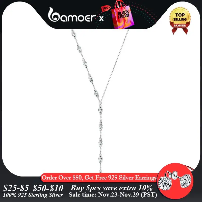 Bamoer 925 Sterling Silver Y-Shaped Pendant Necklace Shiny Waterdrop Long Chain Necklace for Women Engagement Wedding Gift 
Bamoer 925 Sterling Silver Y-Shaped Pendant Necklace Shiny Waterdrop Long Chain Necklace for Women Engagement Wedding Gift