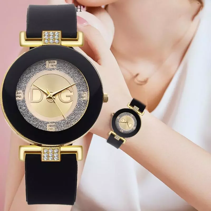 Quality Dqg Brand Simple Crystal Fashion Quartz Female Watch Black Design Silicone Strap Large Dial Creative Fashion 
Quality Dqg Brand Simple Crystal Fashion Quartz Female Watch Black Design Silicone Strap Large Dial Creative Fashion