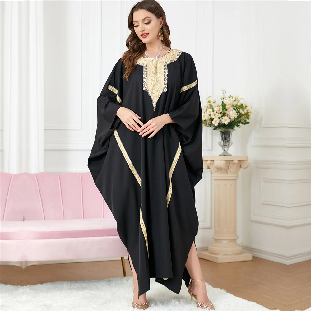 

Women Muslim Batwing Sleeve Maxi Dress Moroccan Kaftan Dubai Turkey Caftan Islamic Jalabiya Eid Ramadan Clothing Abaya Robe Gown