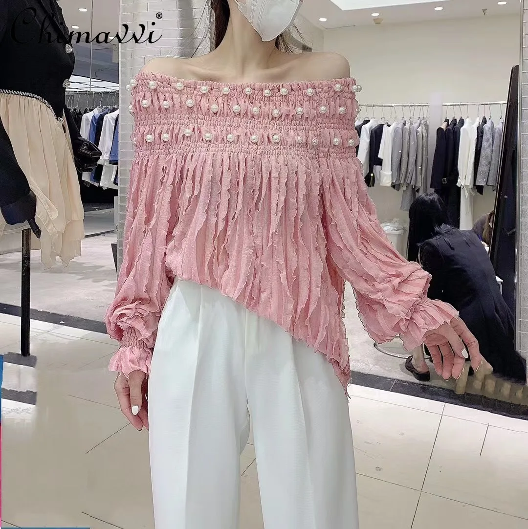 2022 Spring Clothes New Heavy Beads Off-Neck Petal Chiffon Shirt Fairy Loose Temperament Slim Blouse for Women All-Matching
2022 Spring Clothes New Heavy Beads Off-Neck Petal Chiffon Shirt Fairy Loose Temperament Slim Blouse for Women All-Matching