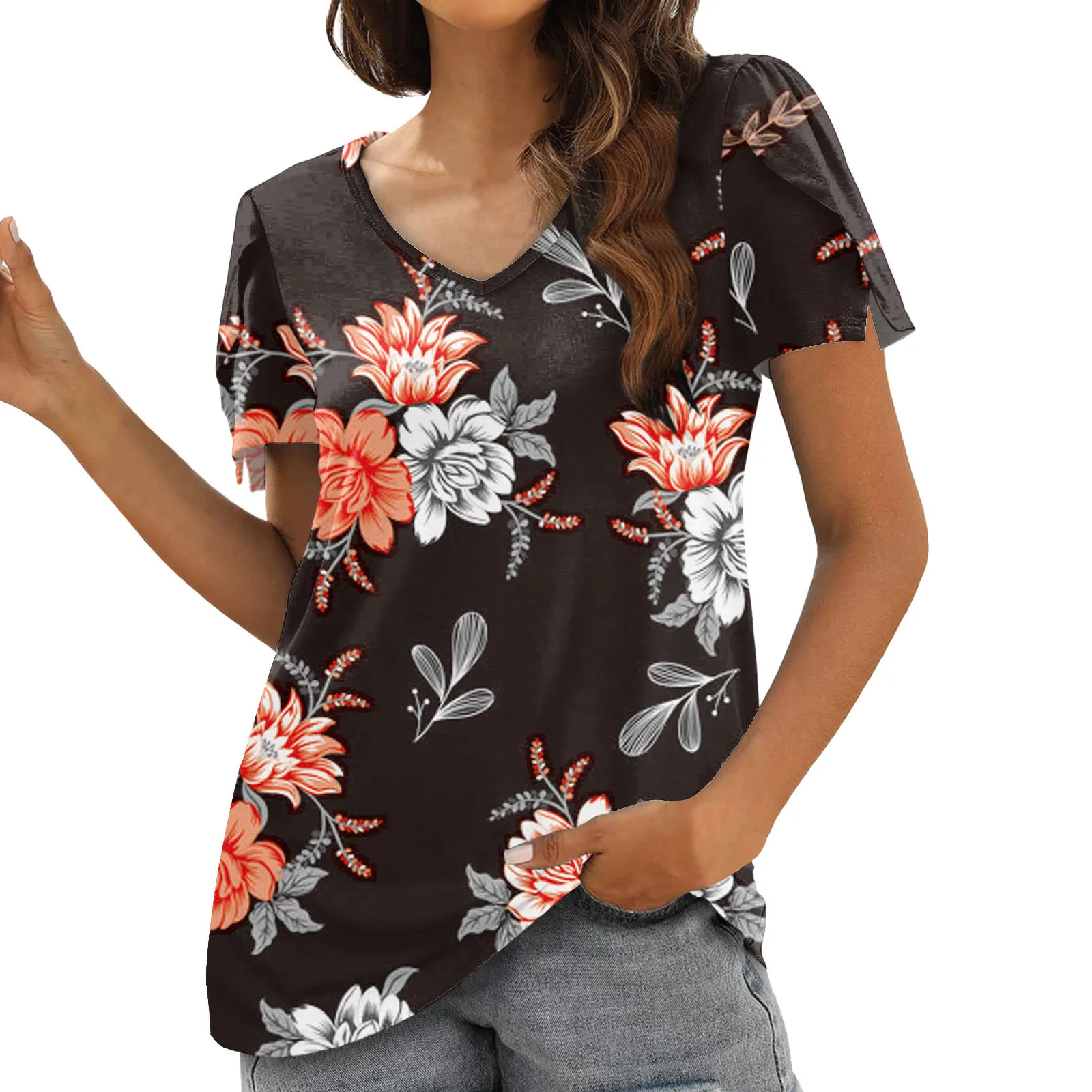 flower Women Summer Streetwear T Shirt V Neck Print Collection Petal Sleeve Short Sleeve Top female v-neck Short Sleeve Cotton
flower Women Summer Streetwear T Shirt V Neck Print Collection Petal Sleeve Short Sleeve Top female v-neck Short Sleeve Cotton
