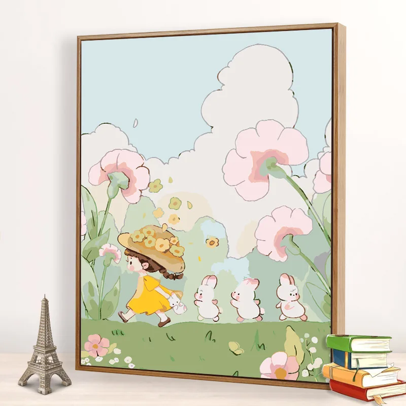 

Цифровая картина маслом, цветная картина, подарок для детей ручной работы, рисунок с рисунком кролика, цветка, картина маслом