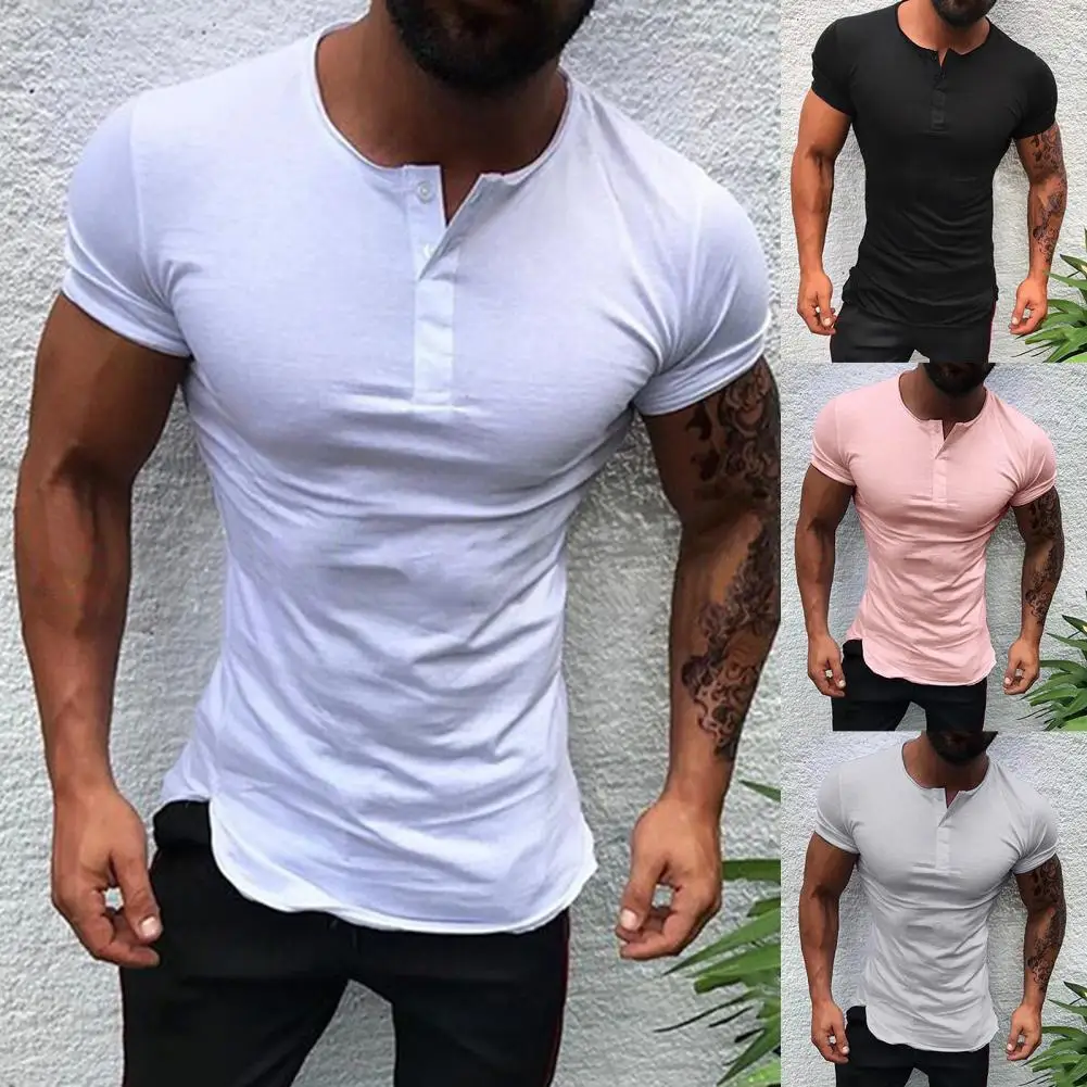 

Cotton Blend Men T-shirt O Neck Short Sleeve Solid Color Slim Fit Simple Soft Summer Close-fitting Top for Daily Wear