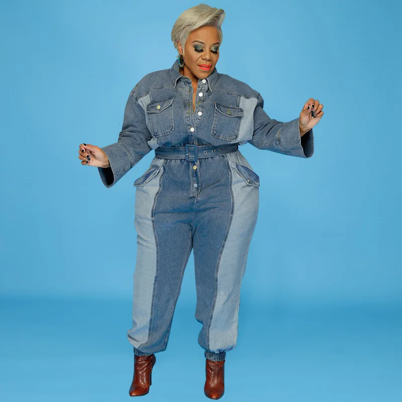 Plus Size Denim Patchwork Women Jumpsuit Autumn Long Sleeve Singe Breasted Fashion One Piece Streetwear Vintage Romper 5XL Wear
Plus Size Denim Patchwork Women Jumpsuit Autumn Long Sleeve Singe Breasted Fashion One Piece Streetwear Vintage Romper 5XL Wear