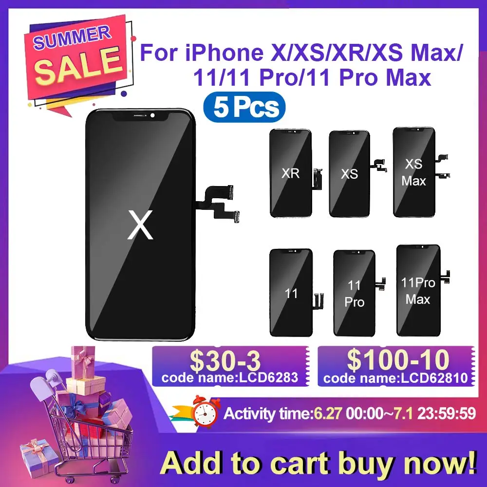 5 шт. ЖК-дисплей для iPhone X XR XS 11 Pro Max OLED дисплей с 3D сенсором в сборе для iPhone 11 Pro X Max сменный экран
5 шт. ЖК-дисплей для iPhone X XR XS 11 Pro Max OLED дисплей с 3D сенсором в сборе для iPhone 11 Pro X Max сменный экран