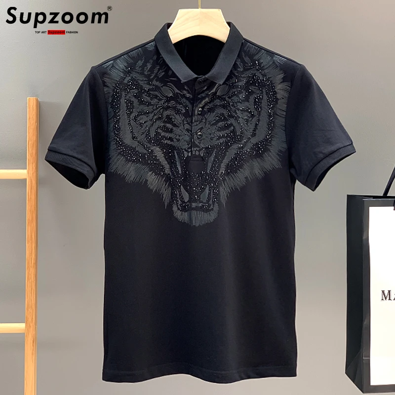 

Supzoom 2022 New Arrival Tiger Head Printing Short Knitted Casual Solid Polos Summer Men T Shirt Men Leisure Cotton Tshirt
