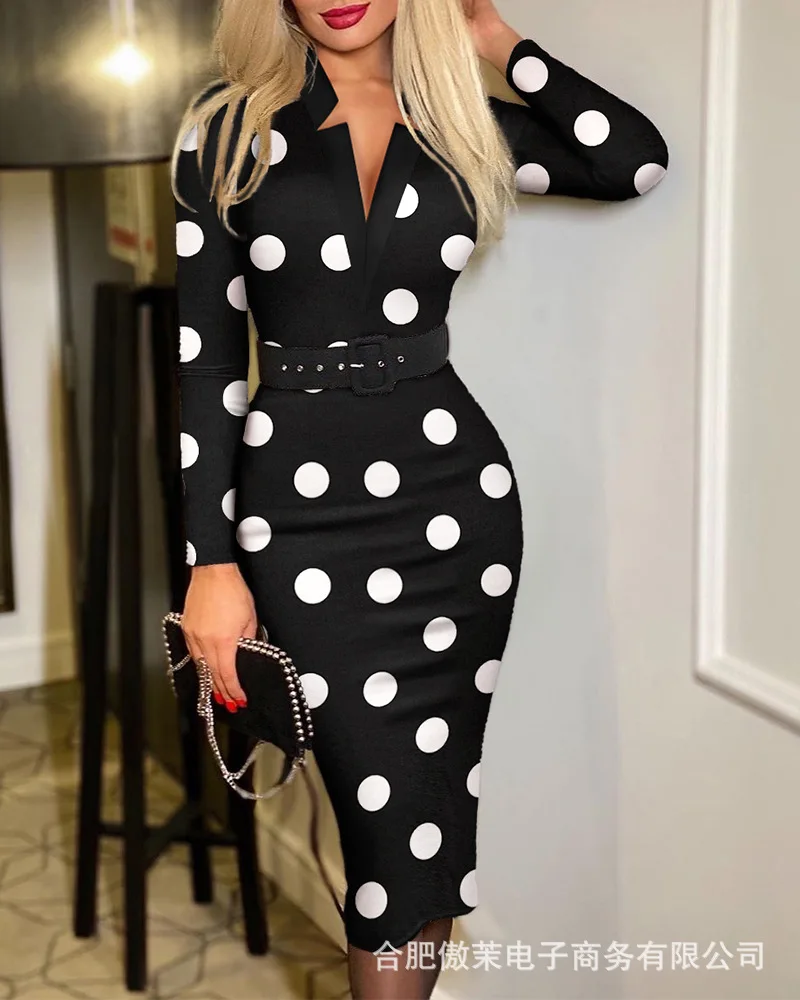 Women's Dot Point Dresses Sexy V-neck Fashion Slim Midi Dress 2021 Autumn New Casual Female Long Sleeve High Waist Party Dress
Women's Dot Point Dresses Sexy V-neck Fashion Slim Midi Dress 2021 Autumn New Casual Female Long Sleeve High Waist Party Dress