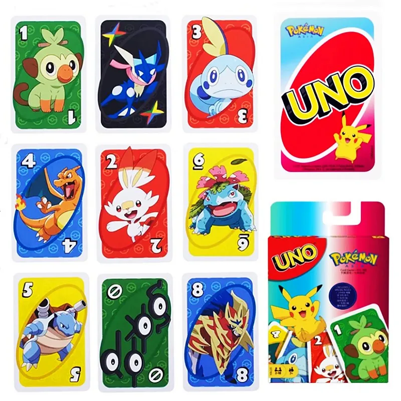 

UNO Pokémon Cartoon Board Game Pikachu Character Pattern Fun Family Entertainment Poker Card Game Gift with Box